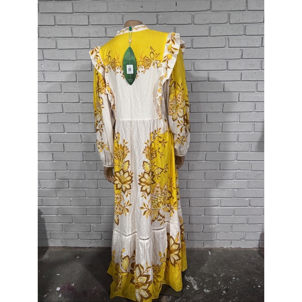 Farm Rio Aura Floral Maxi Dress Yellow Cream Ruffle Button Front Boho NWT XL - Picture 16 of 16